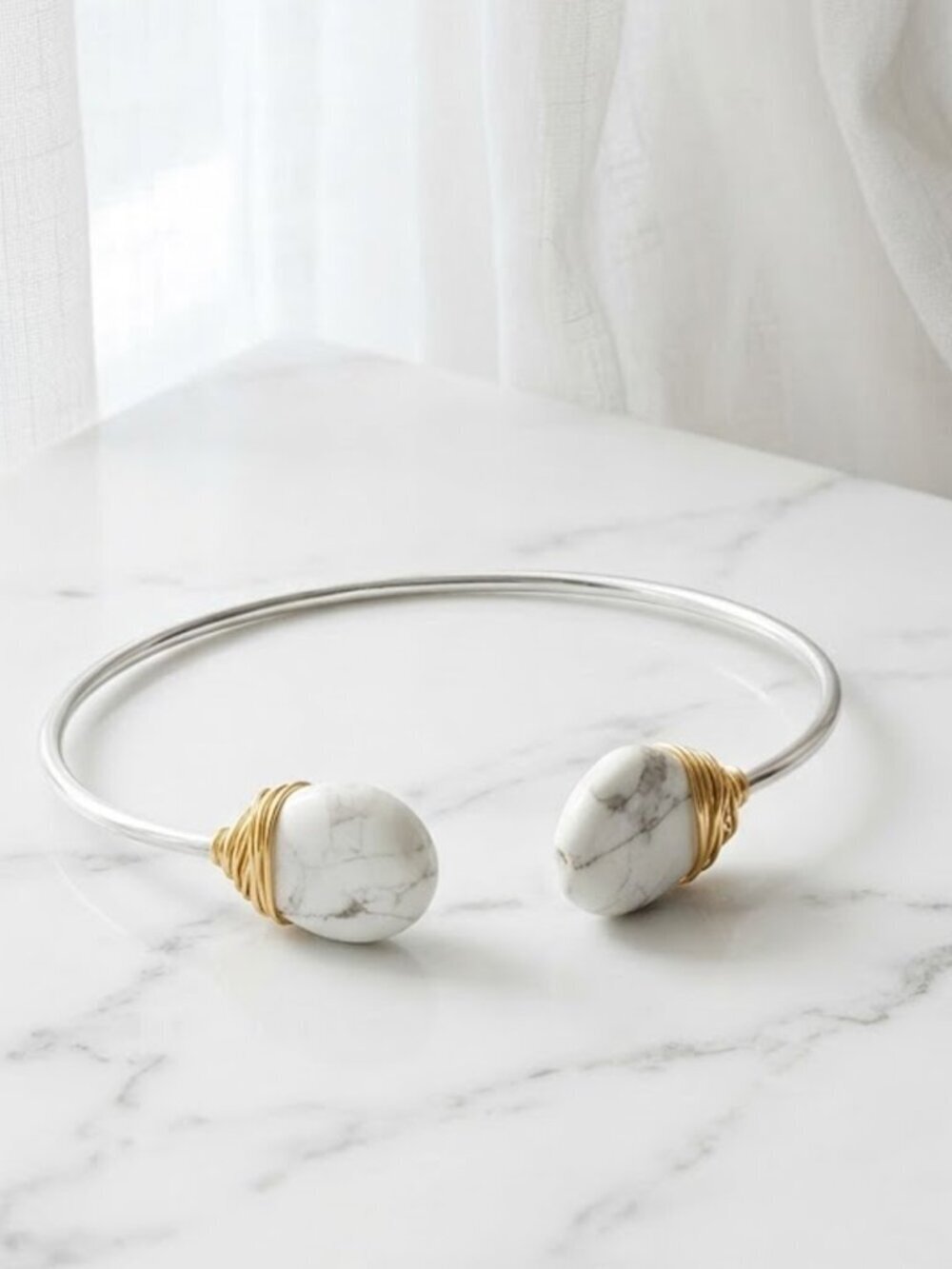 Ladies White Marble Stone Wire Bracelet